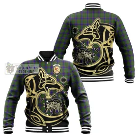 Adam Tartan Baseball Jacket with Family Crest Celtic Wolf Style
