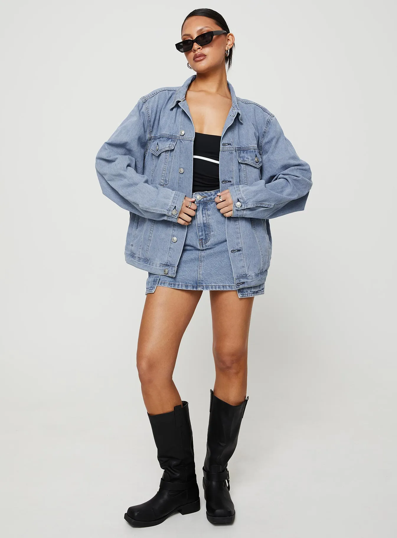 Fashionkova Western Denim Jacket Pale Blue