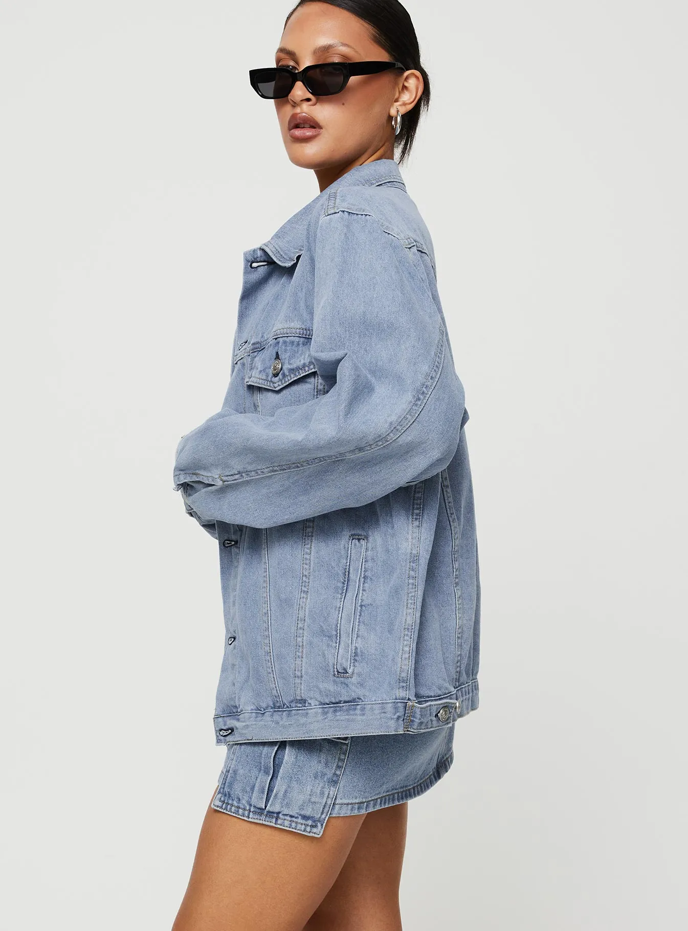 Fashionkova Western Denim Jacket Pale Blue