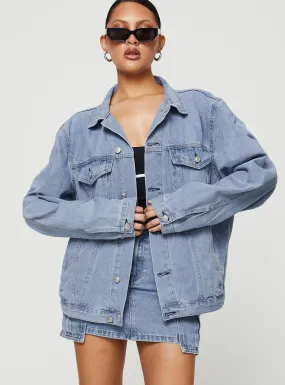 Fashionkova Western Denim Jacket Pale Blue
