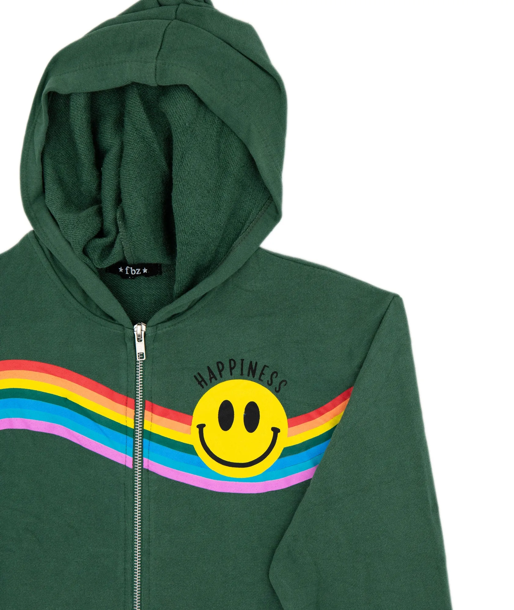 FBZ Girls Green Rainbow Smiley Zip Hoodie