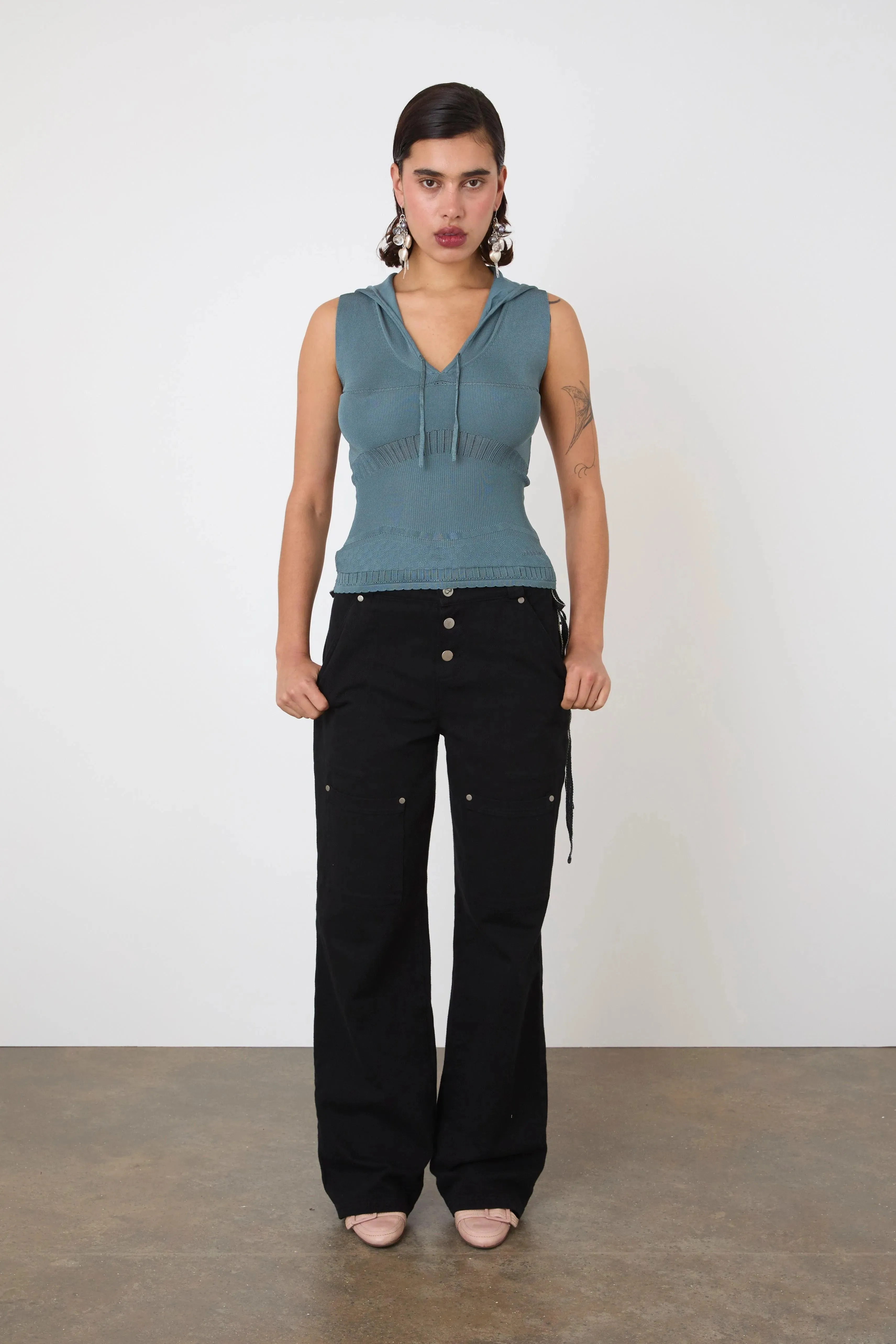 The Elsa Hoodie Vest Viscose, Petrol