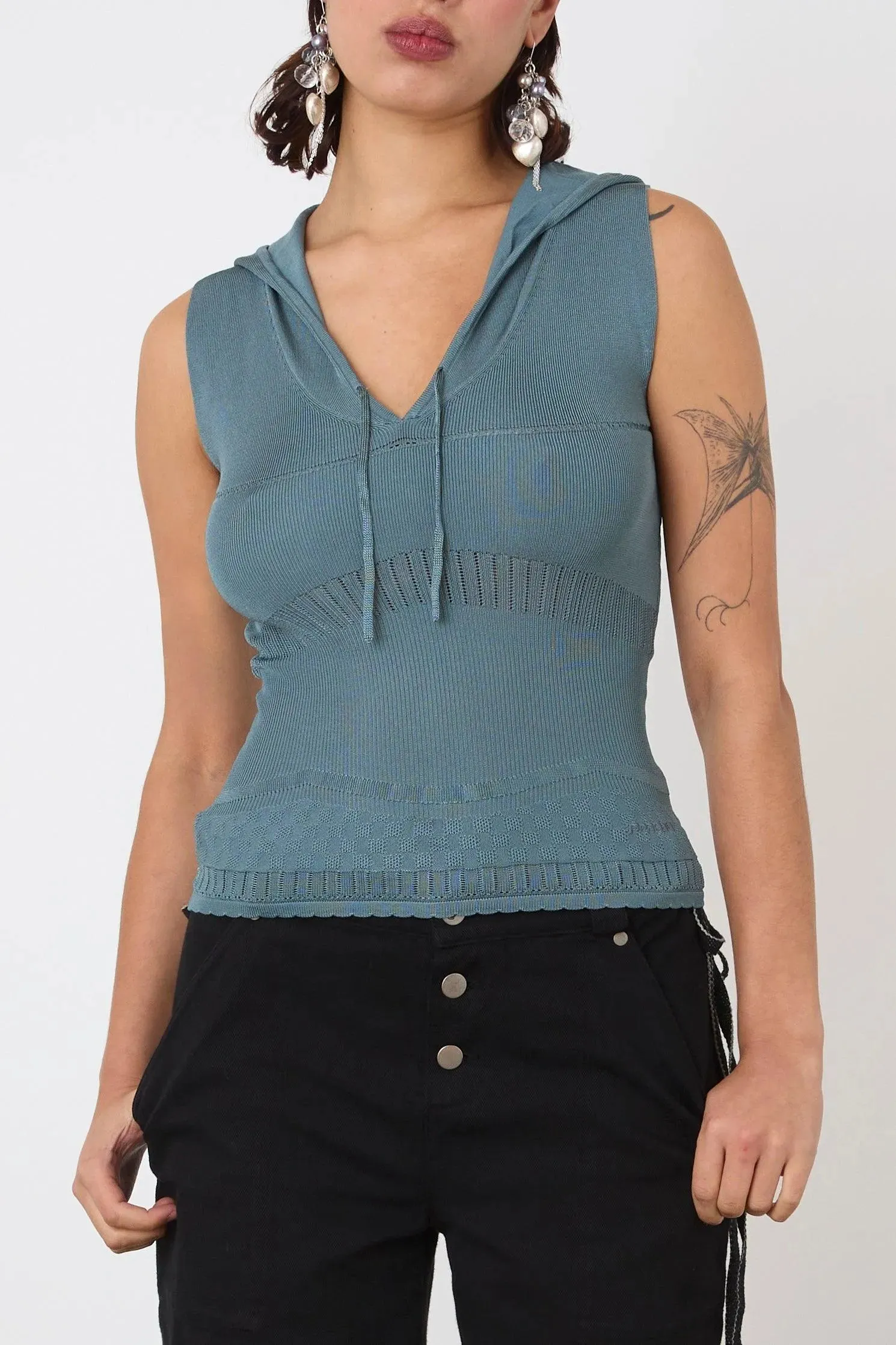 The Elsa Hoodie Vest Viscose, Petrol