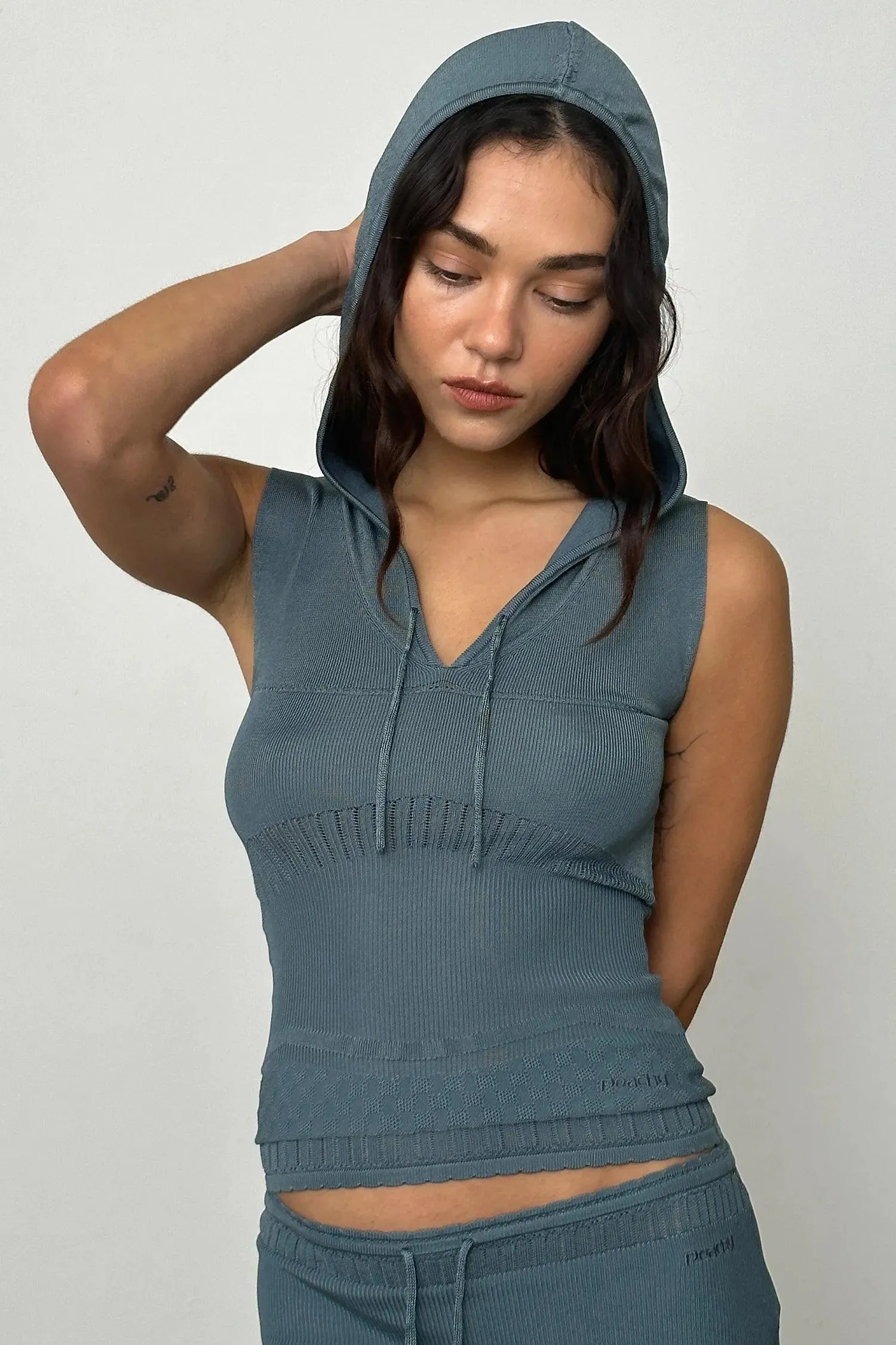 The Elsa Hoodie Vest Viscose, Petrol